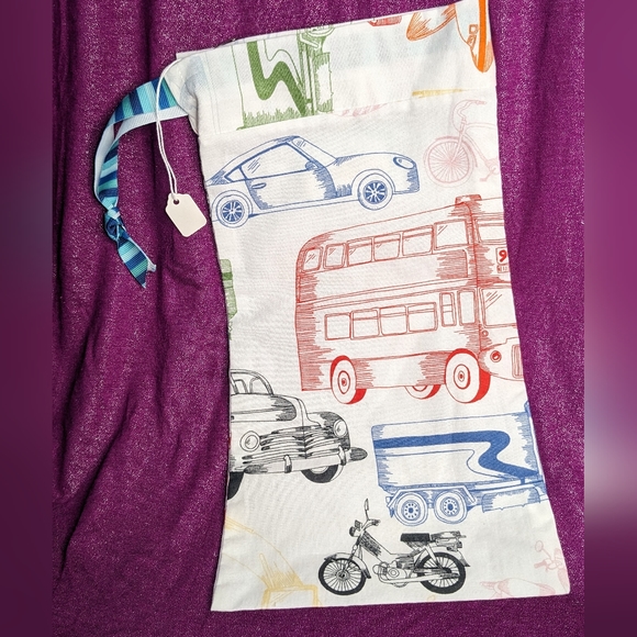 Reusable produce bag with tare weight- trucks and blue ribbon - Picture 4 of 6